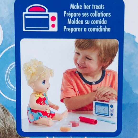 New in Box Baby Alive Snackin Treats Baby Doll With Curly Blonde Hair For Age 3+ - Picture 8 of 16